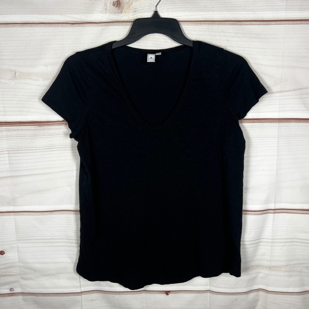 Susina V-Neck Pocket T-Shirt Womens Large Black Solid Short Sleeve‎ Cotton Modal